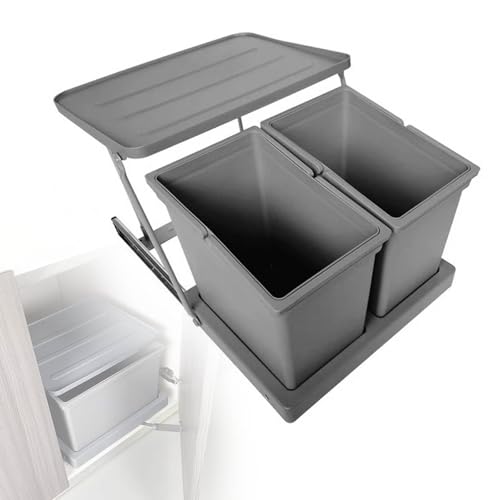 MBBTAG Einbau-Mülleimer mit Deckel Mülltrennsystem Unter Spüle Küchen-Mülleimer zum Einbauen mit Tragegriff Ausziehbarer Abfalleimer Einfache Installation(37x24x32cm (Double Bucket)) von MBBTAG
