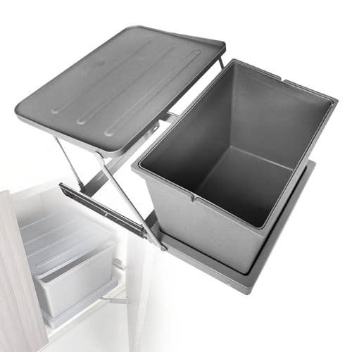 MBBTAG Einbau-Mülleimer mit Deckel Mülltrennsystem Unter Spüle Küchen-Mülleimer zum Einbauen mit Tragegriff Ausziehbarer Abfalleimer Einfache Installation(37x24x32cm (Single Bucket)) von MBBTAG