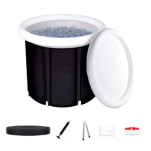 MBBTAG Eisbaden Tonne Faltbar Oval Aufblasbar mit Abdeckung Robustes Eisfass Eisbad Badewanne Inklusive Aufbewahrungstasche Mobile Badewanne für Zuhause Garten oder Gym(75x85cm) von MBBTAG