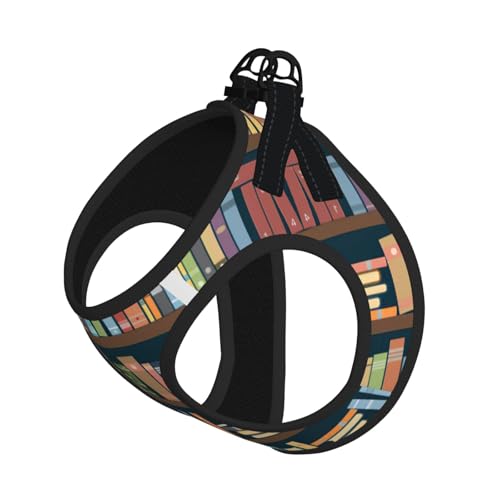 Cartoon-Bücherregal mit Bücherwurm-Druck, Geschirr-Set für Katzen und Hunde, reflektierend, verstellbar, weich, atmungsaktiv, Netzweste mit ausbruchsicherer Leine, für kleine Haustiere und Kätzchen von MBCbjg