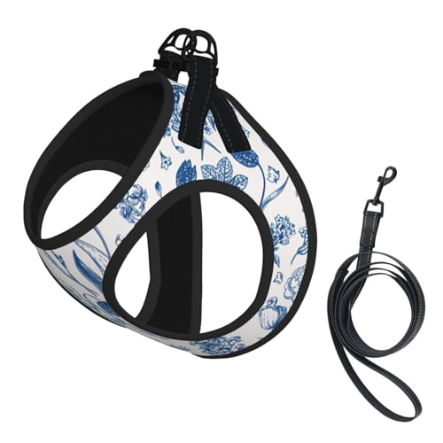 Hundegeschirr mit Blumen und Blättern, reflektierend, verstellbar, weich, atmungsaktiv, Netzweste mit ausbruchsicherer Leine, für kleine Haustiere und Kätzchen, Welpen von MBCbjg