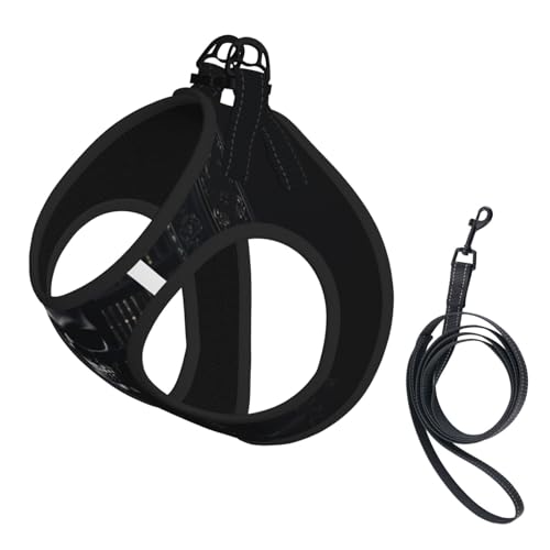 Hundegeschirr mit Gothic-Tapete, Totenkopf-Druck, reflektierend, verstellbar, weich, atmungsaktiv, Netzweste mit ausbruchsicherer Leine, für kleine Haustiere und Kätzchen, Welpen von MBCbjg