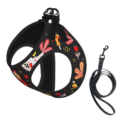 Hundegeschirr mit niedlichem Hahn-Aufdruck, für Katzen und Hunde, reflektierend, verstellbar, weich, atmungsaktiv, Netzweste mit ausbruchsicherer Leine, für kleine Haustiere und Kätzchen, Welpen von MBCbjg