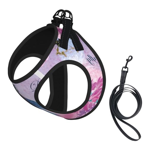 Leinenset für Katzen und Hunde, reflektierend, verstellbar, weich, atmungsaktiv, Netzgewebe mit ausbruchsicherer Leine, für kleine Haustiere und Kätzchen, Welpen, Rosa Blume und Blau von MBCbjg
