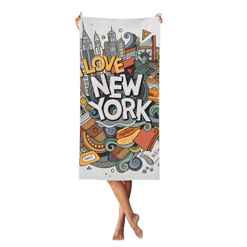 MBCbjg Cartoon-Kunstdruck, süßes New York, amerikanisches Thema, weiches Strandtuch, schnell trocknend, saugfähige Handtücher für Pool, Cabana, Urlaub und Reisen MBCbjg Cartoon-Kunstdruck, süßes New York, amerikanisches Thema, weiches Strandtuch, schnell trocknend, saugfähige Handtücher für Pool, Cabana, Urlaub und Reisen von MBCbjg