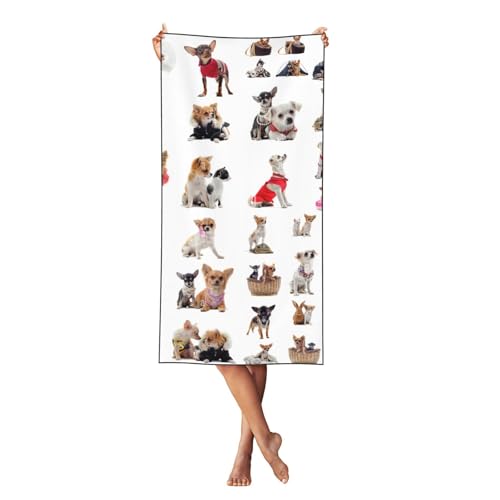 MBCbjg Weiches Strandtuch mit niedlichem Chihuahua-Mops-Muster, schnell trocknend, saugfähige Handtücher für Pool, Cabana, Urlaub und Reisen von MBCbjg
