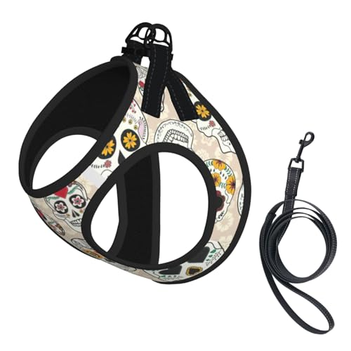 Mexikanischer Totenkopf-Druck, Leine, Set für Katzen und Hunde, reflektierend, verstellbar, weich, atmungsaktiv, Netzweste mit ausbruchsicherer Leine, für kleine Haustiere und Kätzchen, Welpen Mexikanischer Totenkopf-Druck, Leine, Set für Katzen und Hunde, reflektierend, verstellbar, weich, atmungsaktiv, Netzweste mit ausbruchsicherer Leine, für kleine Haustiere und Kätzchen, Welpen von MBCbjg