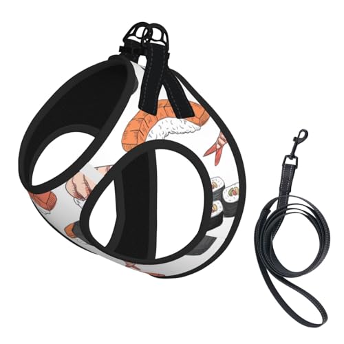 Sushi-Druckgeschirr-Set für Katzen und Hunde, reflektierend, verstellbar, weich, atmungsaktiv, Netzweste mit ausbruchsicherer Leine, für kleine Haustiere und Kätzchen, Welpen Sushi-Druckgeschirr-Set für Katzen und Hunde, reflektierend, verstellbar, weich, atmungsaktiv, Netzweste mit ausbruchsicherer Leine, für kleine Haustiere und Kätzchen, Welpen von MBCbjg