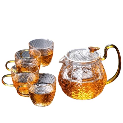 Hitzebeständiges Glas-Teeservice Haushalt Hohe Borosilikatglas Teeherstellung Teekanne Teekanne Set Tee-Set Tee-Set Geschenkbox mit 4 Tassen - Hochwertiges Borosilikatglas, Teekanne 450ml von MBETA