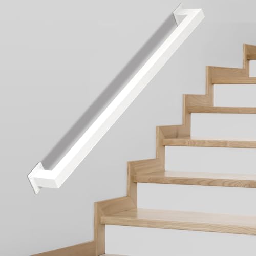 Handlauf - Treppengeländer Innen - Geländer Treppe, 120cm Weiß Handläufe für Treppen, Außen/Innen Edelstahl Stiegengeländer Terrassengeländer (Weiß，120cm) von MBEUAIVV