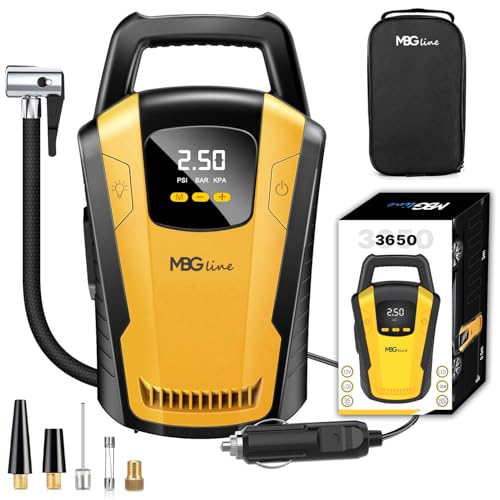 MBG line® Luftpumpe Auto 3650, kompressor 12V | Autopumpe mit digitaler Anzeige, LED-Licht | Reifen kompressor für Auto von MBG line