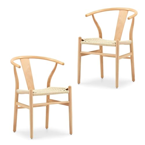 MBH Harald Professioneller Stuhl aus Holz, mit geflochtenem Sitz ohne Kissen, für Gastronomie, Innenbereich, Naturstil, für Restaurant, Bar und Café, 2 Stück von MBH - MAQUINARIA BAR HOSTELERÍA