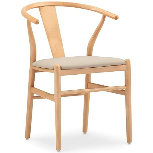 MBH Harald-Stuhl aus Eschenholz, mit wasserdichtem Kissen für Gastronomie, Innenbereich, mit gepolstertem Sitz für Restaurant, Bar und Café, 2 Stück (beige) von MBH - MAQUINARIA BAR HOSTELERÍA
