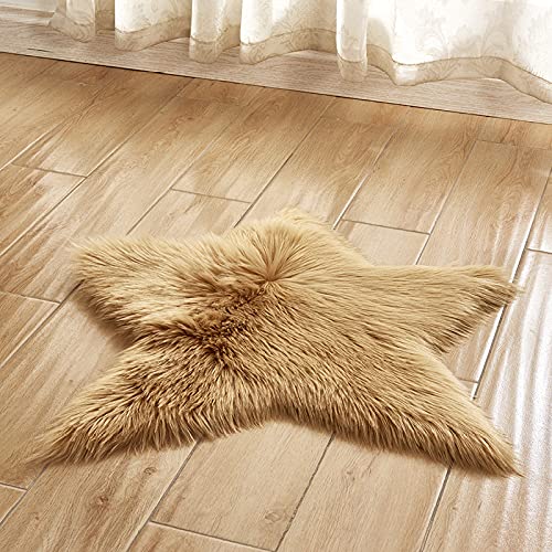 Grauer Stern, kleine Teppiche for das Wohnzimmer, Kunst-Schaffell-Teppich, waschbar, for Stühle, Durchmesser 60 cm(Khaki) von MBHHU