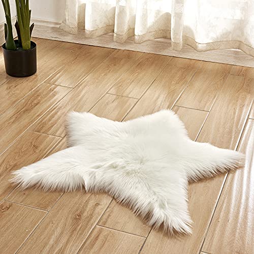 Grauer Stern, kleine Teppiche for das Wohnzimmer, Kunst-Schaffell-Teppich, waschbar, for Stühle, Durchmesser 60 cm(White) von MBHHU