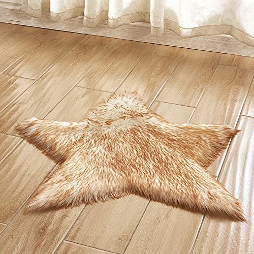 Grauer Stern, kleine Teppiche for das Wohnzimmer, Kunst-Schaffell-Teppich, waschbar, for Stühle, Durchmesser 60 cm(White Yellow Tip) von MBHHU