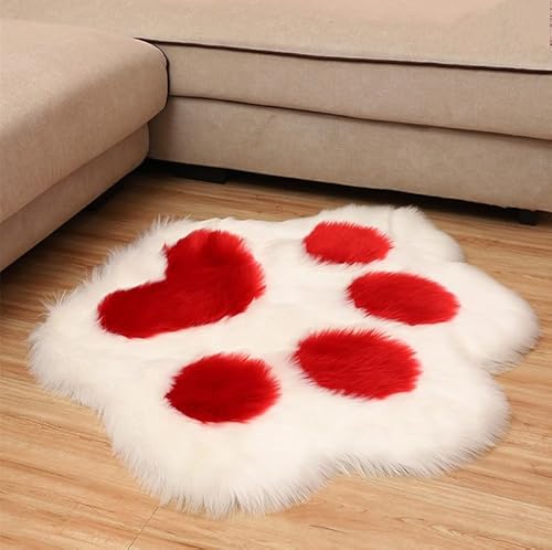 Katzenpfoten-Teppich, Kunstfell, superweich, üppig, zottelig, flauschig, Kinderteppich for Schlafzimmer, Grau, 60 x 51 cm(White and Red,100x85cm/39.3x33.4in) von MBHHU