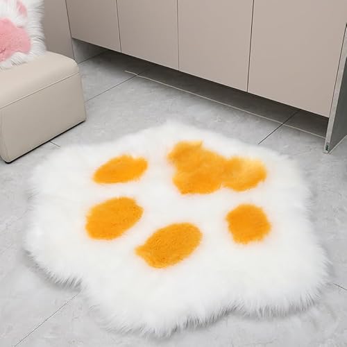 Katzenpfoten-Teppich, Kunstfell, superweich, üppig, zottelig, flauschig, Kinderteppich for Schlafzimmer, Grau, 60 x 51 cm(White and Yellow,80x68cm/31.4x26.7in) von MBHHU