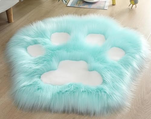 Katzenpfoten-Teppich, Nachttischteppich, Schaffellimitat, haariger, waschbarer Teppich, Kinderteppiche for Schlafzimmer, grau, 150 x cm(Blue and White,140x140cm/55x55in) von MBHHU