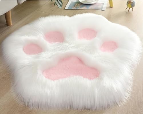 Katzenpfoten-Teppich, Nachttischteppich, Schaffellimitat, haariger, waschbarer Teppich, Kinderteppiche for Schlafzimmer, grau, 150 x cm(White Powder,120x120cm/47.2x47.2in) von MBHHU