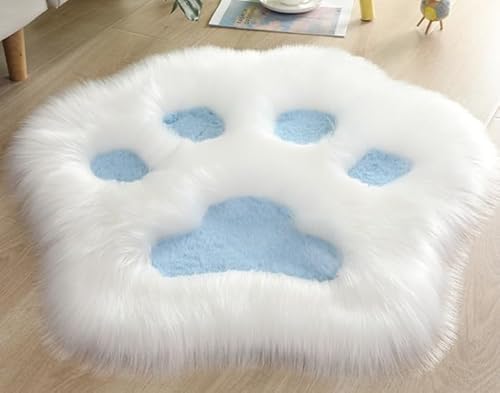 Katzenpfoten-Teppich, Nachttischteppich, Schaffellimitat, haariger, waschbarer Teppich, Kinderteppiche for Schlafzimmer, grau, 150 x cm(White and Blue,140x140cm/55x55in) von MBHHU