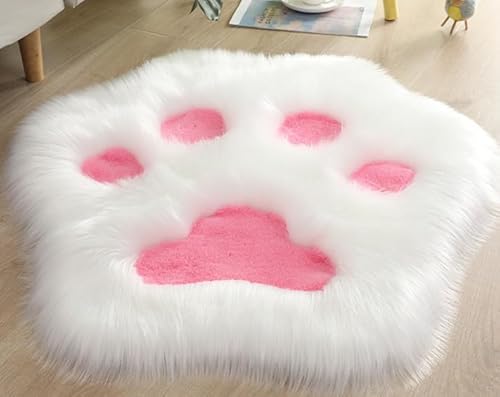Katzenpfoten-Teppich, Nachttischteppich, Schaffellimitat, haariger, waschbarer Teppich, Kinderteppiche for Schlafzimmer, grau, 150 x cm(White and Red,90x90cm/35.4x35.4in) von MBHHU