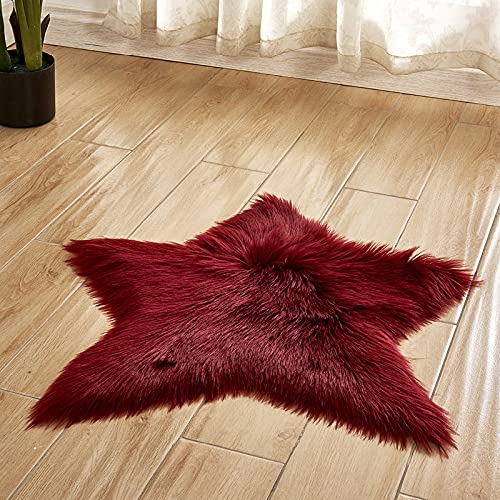 MBHHU Grauer Stern, kleine Teppiche for das Wohnzimmer, Kunst-Schaffell-Teppich, waschbar, for Stühle, Durchmesser 60 cm(Claret) von MBHHU