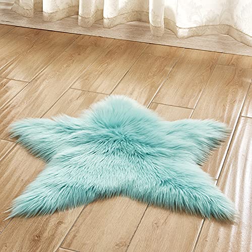 MBHHU Grauer Stern, kleine Teppiche for das Wohnzimmer, Kunst-Schaffell-Teppich, waschbar, for Stühle, Durchmesser 60 cm(Light Blue) von MBHHU