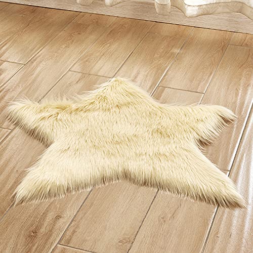 MBHHU Grauer Stern, kleine Teppiche for das Wohnzimmer, Kunst-Schaffell-Teppich, waschbar, for Stühle, Durchmesser 60 cm(Light Yellow) von MBHHU