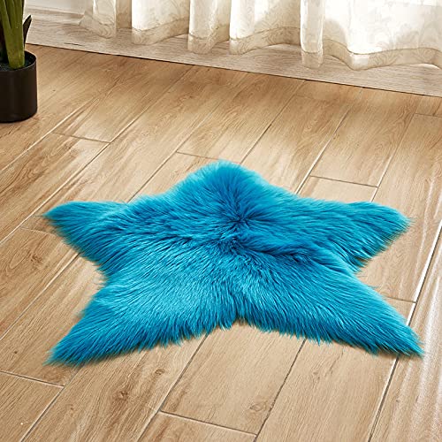 MBHHU Grauer Stern, kleine Teppiche for das Wohnzimmer, Kunst-Schaffell-Teppich, waschbar, for Stühle, Durchmesser 60 cm(Navy Blue) von MBHHU