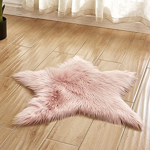 MBHHU Grauer Stern, kleine Teppiche for das Wohnzimmer, Kunst-Schaffell-Teppich, waschbar, for Stühle, Durchmesser 60 cm(Pink) von MBHHU