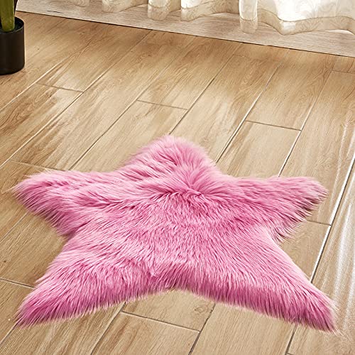 MBHHU Grauer Stern, kleine Teppiche for das Wohnzimmer, Kunst-Schaffell-Teppich, waschbar, for Stühle, Durchmesser 60 cm(Rose Red) von MBHHU