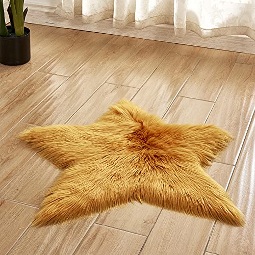 MBHHU Grauer Stern, kleine Teppiche for das Wohnzimmer, Kunst-Schaffell-Teppich, waschbar, for Stühle, Durchmesser 60 cm(Yellow Camel) von MBHHU