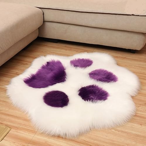 MBHHU Katzenpfoten-Teppich, Kunstfell, superweich, üppig, zottelig, flauschig, Kinderteppich for Schlafzimmer, Grau, 60 x 51 cm(Whitepurple,100x85cm/39.3x33.4in) von MBHHU