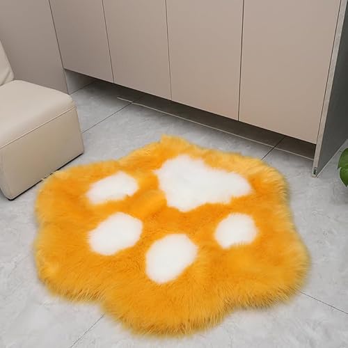 MBHHU Katzenpfoten-Teppich, Kunstfell, superweich, üppig, zottelig, flauschig, Kinderteppich for Schlafzimmer, Grau, 60 x 51 cm(Yellow and White,70x59cm/27.5x23.1in) von MBHHU