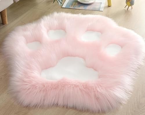 MBHHU Katzenpfoten-Teppich, Nachttischteppich, Schaffellimitat, haariger, waschbarer Teppich, Kinderteppiche for Schlafzimmer, grau, 150 x cm(Pink,120x120cm/47.2x47.2in) von MBHHU