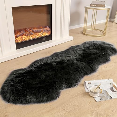 MBHHU Kunstfellteppiche for Schlafzimmer, haariger, waschbarer Teppich, rote ästhetische Teppiche & Polster & Schutz, 60 x 120 cm(Black,70x180cm/27.5x70.7in) von MBHHU