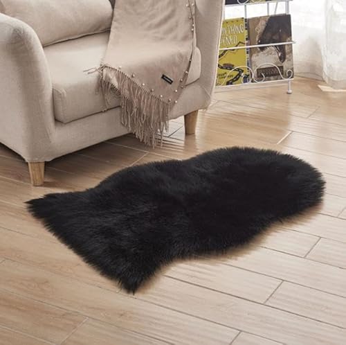 MBHHU Nachttischteppich aus Kunstschaffell, zotteliger, Flauschiger Teppich, graue ästhetische Teppiche & Unterlagen & Schutz, unregelmäßig, 75 x 120 cm(Black,Irregular 50x80cm/19.7x31.4in) von MBHHU