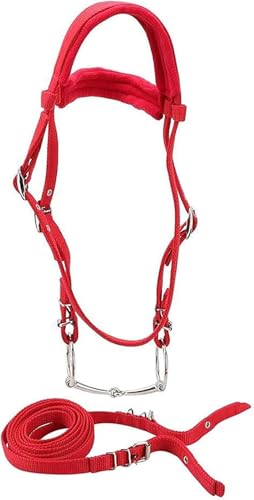 MBHHU Pferdehalfterzaum mit Zügel, Pferdetrense, rot, verstellbar, Pferdehalftergeschirr, Pferdekopfstücke, Pferdegebiss weichem Kissen for Pferde(Red,Large) von MBHHU