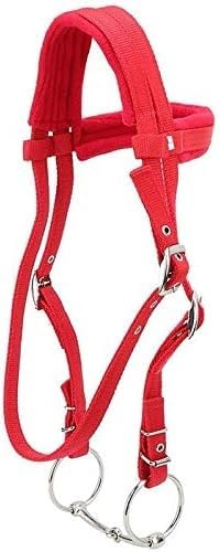 MBHHU Pferdehalfterzaum mit Zügel, Pferdetrense, rot, verstellbar, Pferdehalftergeschirr, Pferdekopfstücke, Pferdegebiss weichem Kissen for Pferde(Red,Medium) von MBHHU