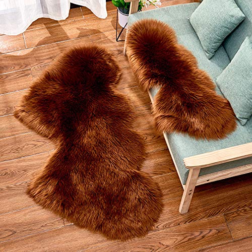 MBHHU Red Heart Fellteppiche for Schlafzimmer, ästhetisch, klein, Kunstschaffell, waschbar, for Stühle, 35 x 70 cm(Brown,Double Heart 60x120cm/23.6x47.2in) von MBHHU