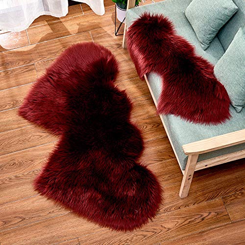 MBHHU Red Heart Fellteppiche for Schlafzimmer, ästhetisch, klein, Kunstschaffell, waschbar, for Stühle, 35 x 70 cm(Claret,Double Heart 35x70cm/13.8x27.5in) von MBHHU