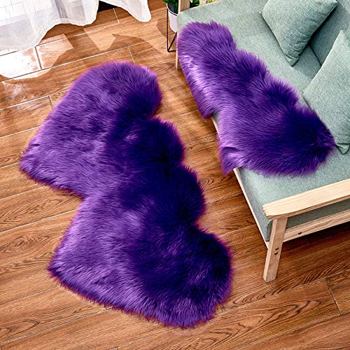 MBHHU Red Heart Fellteppiche for Schlafzimmer, ästhetisch, klein, Kunstschaffell, waschbar, for Stühle, 35 x 70 cm(Purple,Double Heart 60x120cm/23.6x47.2in) von MBHHU