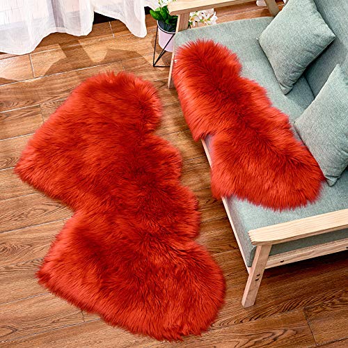 MBHHU Red Heart Fellteppiche for Schlafzimmer, ästhetisch, klein, Kunstschaffell, waschbar, for Stühle, 35 x 70 cm(Red,Double Heart 60x120cm/23.6x47.2in) von MBHHU