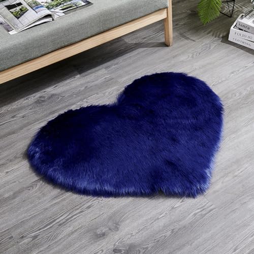 MBHHU Red Heart Kleine Teppiche for Schlafzimmer, ästhetisch, Kunst-Schaffell-Teppiche, waschbar, for Stühle, 60 x cm(Blue,Heart 60x60CM/23.6x23.6in) von MBHHU