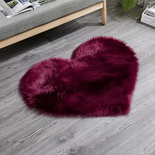 MBHHU Red Heart Kleine Teppiche for Schlafzimmer, ästhetisch, Kunst-Schaffell-Teppiche, waschbar, for Stühle, 60 x cm(Claret,Heart 60x60CM/23.6x23.6in) von MBHHU