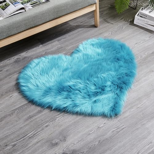 MBHHU Red Heart Kleine Teppiche for Schlafzimmer, ästhetisch, Kunst-Schaffell-Teppiche, waschbar, for Stühle, 60 x cm(Navy Blue,Heart 60x60CM/23.6x23.6in) von MBHHU