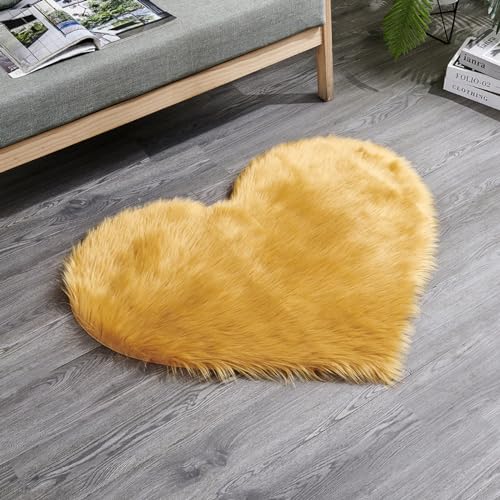 MBHHU Red Heart Kleine Teppiche for Schlafzimmer, ästhetisch, Kunst-Schaffell-Teppiche, waschbar, for Stühle, 60 x cm(Orange,Heart 70x90CM/27.5x35.4in) von MBHHU