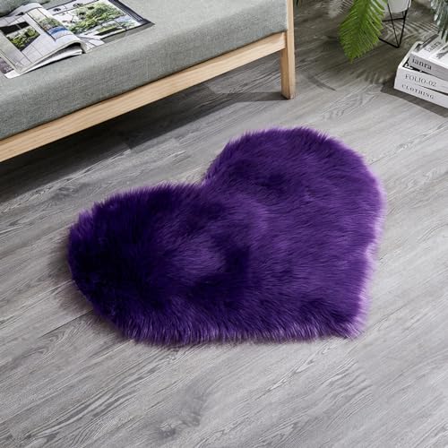 MBHHU Red Heart Kleine Teppiche for Schlafzimmer, ästhetisch, Kunst-Schaffell-Teppiche, waschbar, for Stühle, 60 x cm(Purple,Heart 50x60CM/19.7x23.6in) von MBHHU