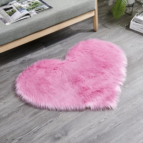 MBHHU Red Heart Kleine Teppiche for Schlafzimmer, ästhetisch, Kunst-Schaffell-Teppiche, waschbar, for Stühle, 60 x cm(Rose Red,Heart 50x60CM/19.7x23.6in) von MBHHU